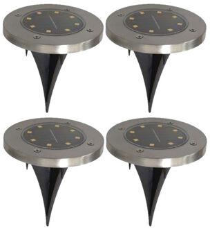 Gerimport Gerim Tuinverlichting - 4x stuks - grondspotjes - solar - LED - 14 cm