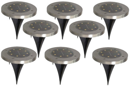Gerimport Gerim Tuinverlichting - 8x stuks - grondspotjes - solar - LED - 14 cm