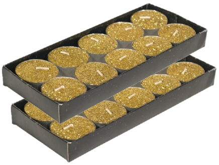 Gerimport Gerim waxinelichtjes kaarsjes- 20x - goud glitters 3,5 cm - Waxinelichtjes Goudkleurig