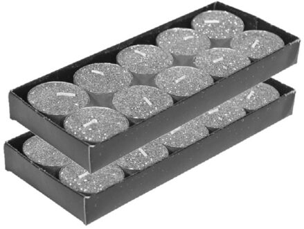 Gerimport Gerim waxinelichtjes kaarsjes- 20x - zilver glitters 3,5 cm - Waxinelichtjes Zilverkleurig