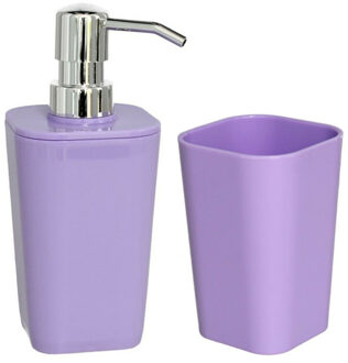 Gerimport Gerim Zeeppompje/dispenser - kunststof - paars - incl. tandenborstelhouder