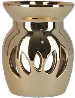 Gerimport Geurbrander voor amberblokjes/geurolie - goud - keramiek - 7,5 x 7,5 x 9,5 cm