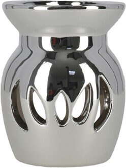 Gerimport Geurbrander voor amberblokjes/geurolie - zilver - keramiek - 7,5 x 7,5 x 9,5 cm