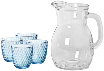 Gerimport Glazen sap/waterkan 1 liter met 4x waterglazen 290 ml