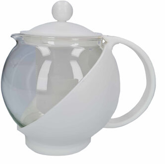 Gerimport Glazen theepot met thee filter/infuser 0,75 liter wit - Theepotten