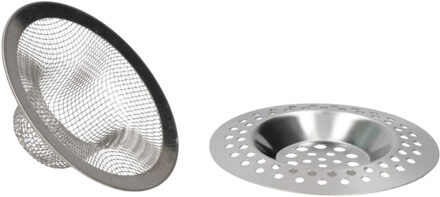 Gerimport gootsteen zeefje - 2 delig - zilver - D7 cm - RVS - keukenaccessoires