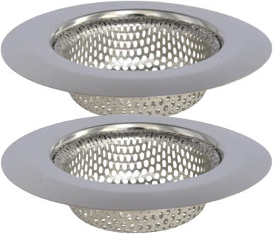 Gerimport gootsteen zeefje - 2x - D9 cm - zilver - metaal - wasbak - keukenaccessoires