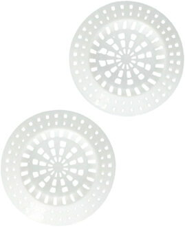Gerimport gootsteen zeefje - 2x stuks - wit - D7 cm - metaal - keukenaccessoires
