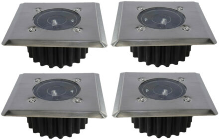Gerimport grondspot - 4x - solar - tuinverlichting - zilver - vierkant
