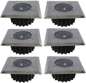 Gerimport grondspot - 6x - solar - tuinverlichting - zilver - vierkant