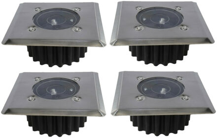 Gerimport grondspot - 8x - solar - tuinverlichting - zilver - vierkant