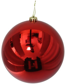 Gerimport Grote decoratie kerstbal - rood - 15 cm - kunststof - glimmend - kerstversiering