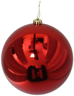 Gerimport Grote decoratie kerstbal - rood - 20 cm - kunststof - glimmend - kerstversiering