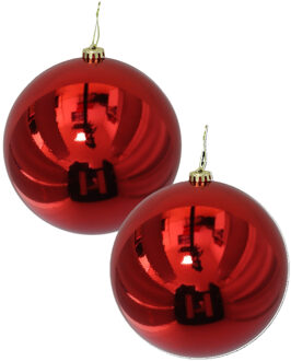 Gerimport Grote decoratie kerstballen - 2x - rood - 15 cm - kunststof - glimmend - kerstversiering