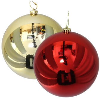 Gerimport Grote decoratie kerstballen - 2x st - goud en rood - D15 cm - kunststof - kerstversiering