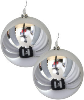 Gerimport Grote decoratie kerstballen - 2x - zilver - 20 cm - kunststof - glimmend - kerstversiering