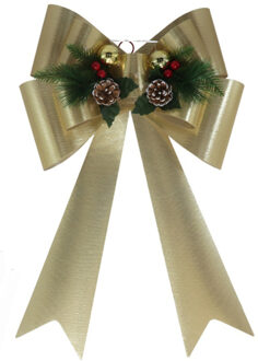 Gerimport Grote decoratie strik - 41 x 66 cm - goud - met LED verlichting - kunststof Goudkleurig