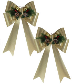 Gerimport Grote decoratie strikken - 2x st - 41 x 66 cm - goud - met LED verlichting - kunststof