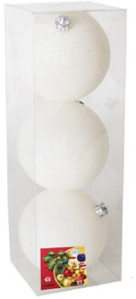 Gerimport Grote kerstballen - 3x st - wit - glitter - 10 cm - kunststof - kerstversiering