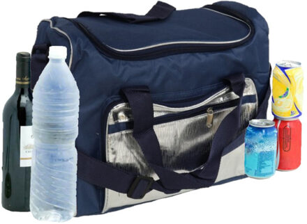 Gerimport Grote koeltas schoudertas blauw/zilver 36 x 22 x 30 cm 21 liter - Koeltas