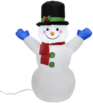 Gerimport Grote opblaasbare sneeuwpop - 123 cm - met verlichting - kerstdecoratie/kerstversiering Wit