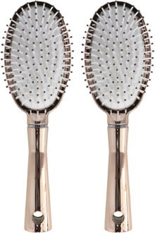 Gerimport Haarborstel ovaal - 2x - goud - kunststof/rubber - 27 cm - anti-klit