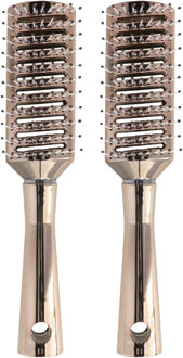 Gerimport Haarborstel rechthoek - 2x - goud - kunststof/rubber - 22 cm - anti-klit - vent brush