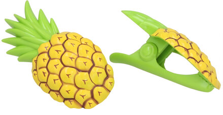 Gerimport Handdoekknijpers - 2x - geel - ananas - handdoekklem - kunststof