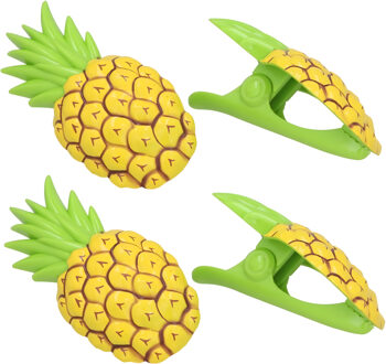 Gerimport Handdoekknijpers - 4x - geel - ananas - handdoekklem - kunststof