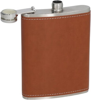 Gerimport Heupfles - chroom - staal - bruin - 224 ml - roestvrij staal drinkfles - zakfles