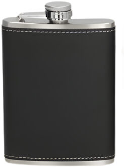 Gerimport Heupfles - chroom - staal - zwart - 224 ml - RVS - drinkfles