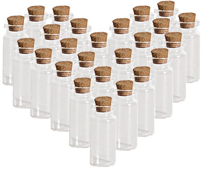Gerimport Hobby flesjes met kurken dop - 48x - glas - 10 ml - D2 x H6 cm
