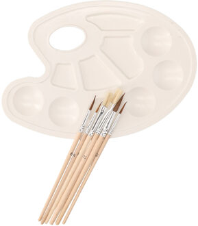 Gerimport Hobby schilderspalet met kwasten - 6 vakjes - verfpalet - mengpalet voor verf