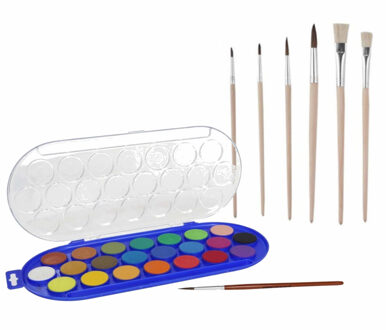 Gerimport Hobby waterverf/aquarelverf 22 kleuren met 7x stuks penselen