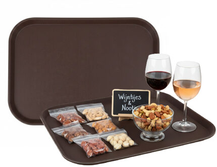Gerimport Horeca Dienblad - 2x - antislip - bruin - kunststof - 35 x 45 cm