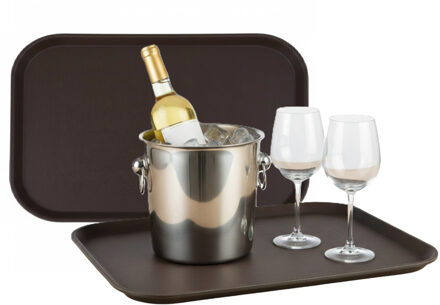 Gerimport Horeca Dienblad - 2x - antislip - bruin - kunststof - 51 x 39 cm