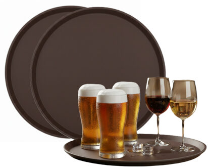 Gerimport Horeca Dienblad - 6x - antislip - bruin - kunststof - D40 cm