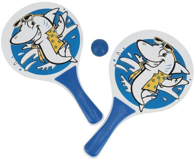 Gerimport Houten beachball set blauw met haaien print - Beachballsets