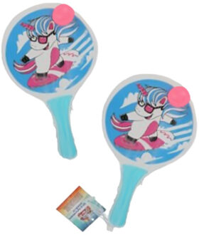 Gerimport Houten beachball set lichtblauw met surfende eenhoorn print