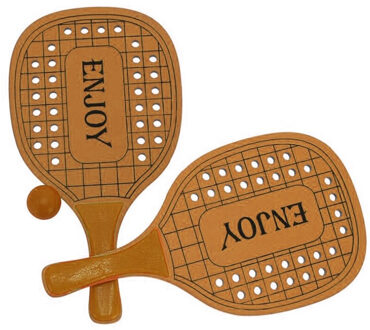 Gerimport Houten beachball set - oranje - Strand balletjes - Rackets/batjes en bal - Tennis ballenspel