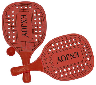 Gerimport Houten beachball set - rood - Strand balletjes - Rackets/batjes en bal - Tennis ballenspel
