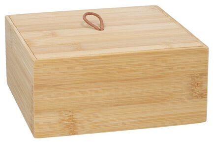 Gerimport Houten opbergkistje met deksel - 15 x 15 x 7 cm - Sieraden/spulletjes/sleutels - bamboe