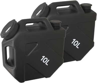 Gerimport Jerrycan/benzinetank - 2x - 10 liter - zwart - kunststof - met flexibele schenktuit