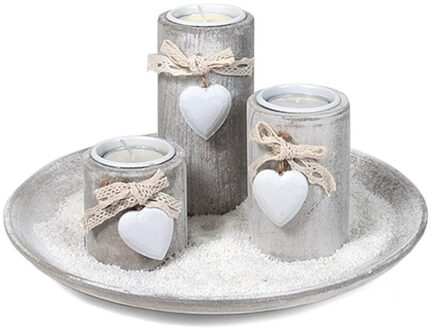 Gerimport Kaarsen plateau/bord met 3 kaarsenhouders voor theelichtjes