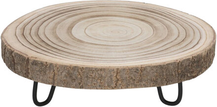 Gerimport Kaarsenbord/decoratie dienblad - houten boomschijf - met standaard - 24 x 24 x 8,5 cm