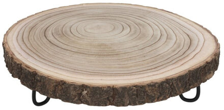 Gerimport Kaarsenbord/decoratie dienblad - houten boomschijf - met standaard - 30 x 30 x 8,5 cm