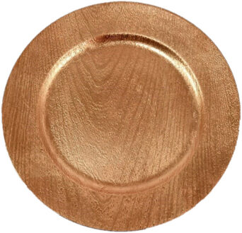 Gerimport Kaarsenbord/kaarsenplateau - goud - houtlook - rond - D33 cm - Kaarsenplateaus Goudkleurig