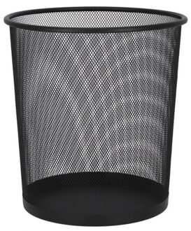 Gerimport Kantoor prullenbak - 9 liter - zwart - metaal - papiermand - 19 x 23 x 27 cm
