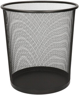 Gerimport Kantoor prullenbak/papiermand - 12 liter - zwart - Papier afvalbakken - 22 x 28 cm