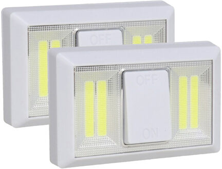 Gerimport Kastlampen - 2x - schakelaar - LED lampen - wit - 11 x 7.5 cm